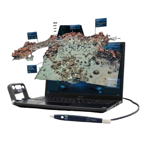 Platform scene in glasses-free 3D, popping off a zSpace workstation